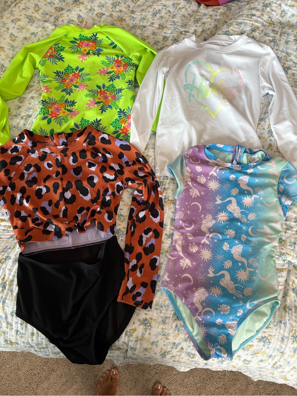Girl Swim Bundle! 3 one-pieces and one sun shirt